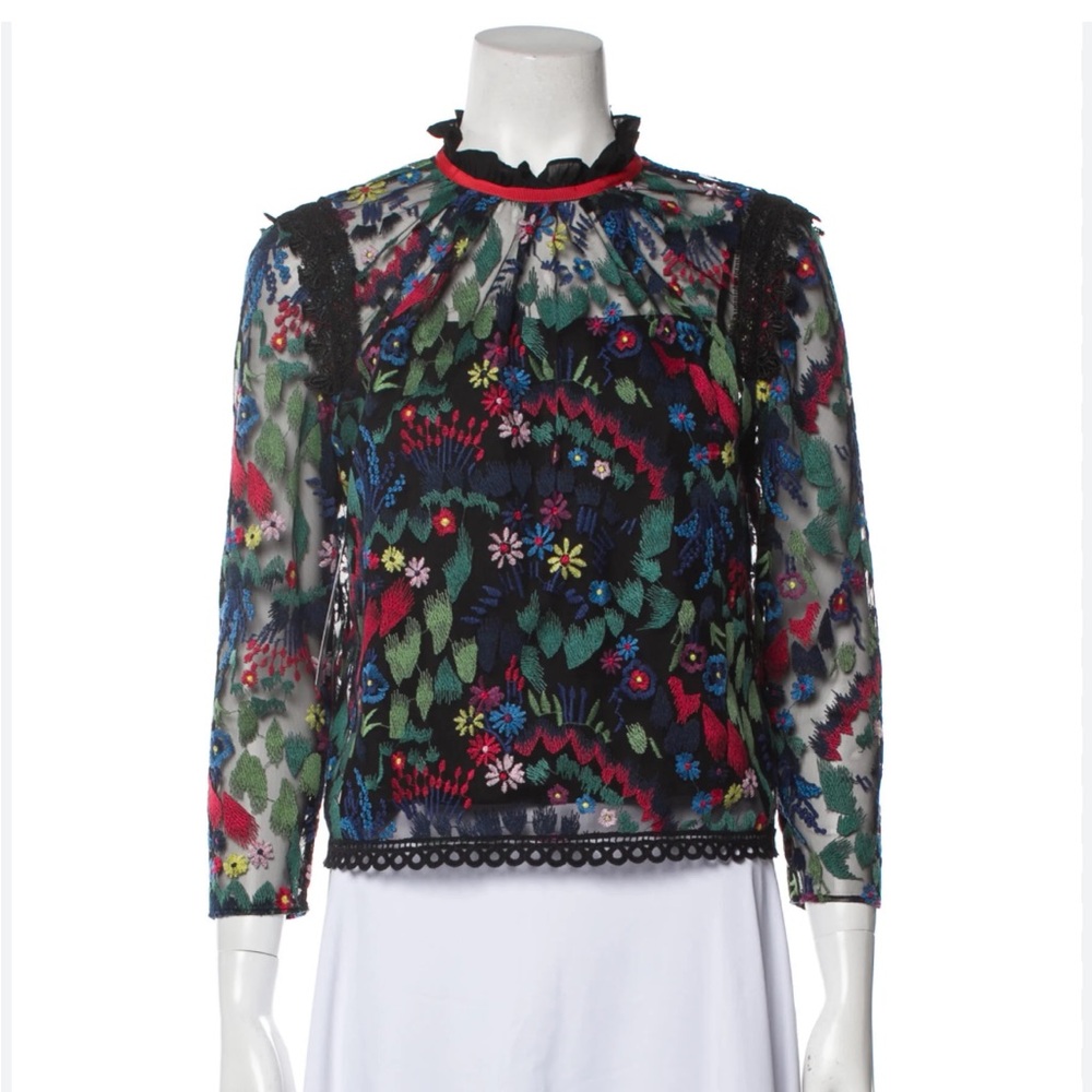 NWT SALONI‎ Elsa Garden Embroidered Sheer Top